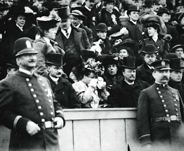 Concerned by the high number of deaths in college football, Roosevelt (at Army-Navy in 1905) prodded administrators from Harvard, Princeton and Yale into leading the reform movement that resulted in the NCAA.